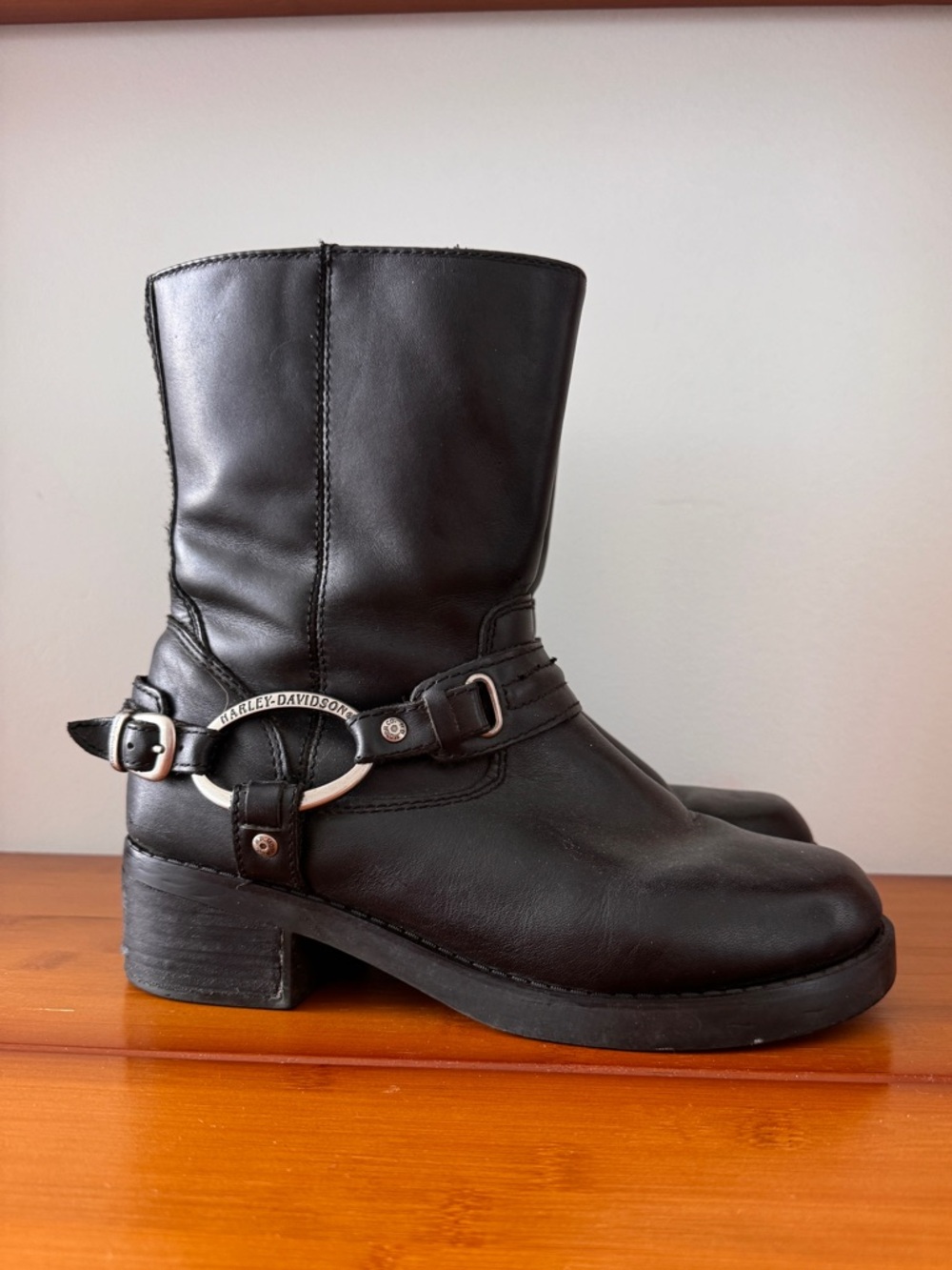 Harley-Davidson Women's Black Leather Harness Mid-Calf Boots